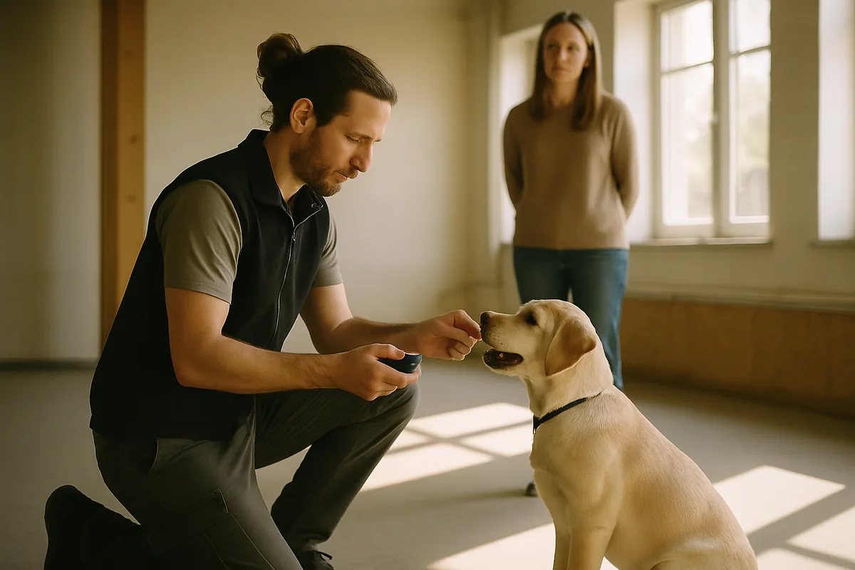 A professional dog trainer at work